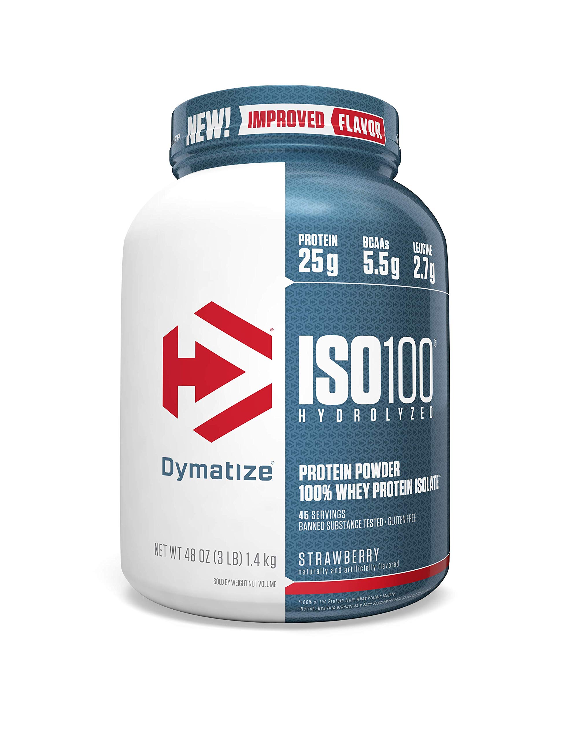 Book Cover Dymatize ISO100 Hydrolyzed Protein Powder, 100% Whey Isolate Protein, 25g of Protein, 5.5g BCAAs, Gluten Free, Fast Absorbing, Easy Digesting, Strawberry, 3 Pound