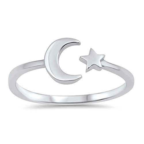 Book Cover CHOOSE YOUR COLOR Sterling Silver Moon Star Ring