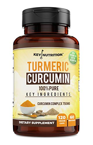 Book Cover Key Nutrition Turmeric Curcumin Complex with Piperine, 100% Pure - 120 Capsules