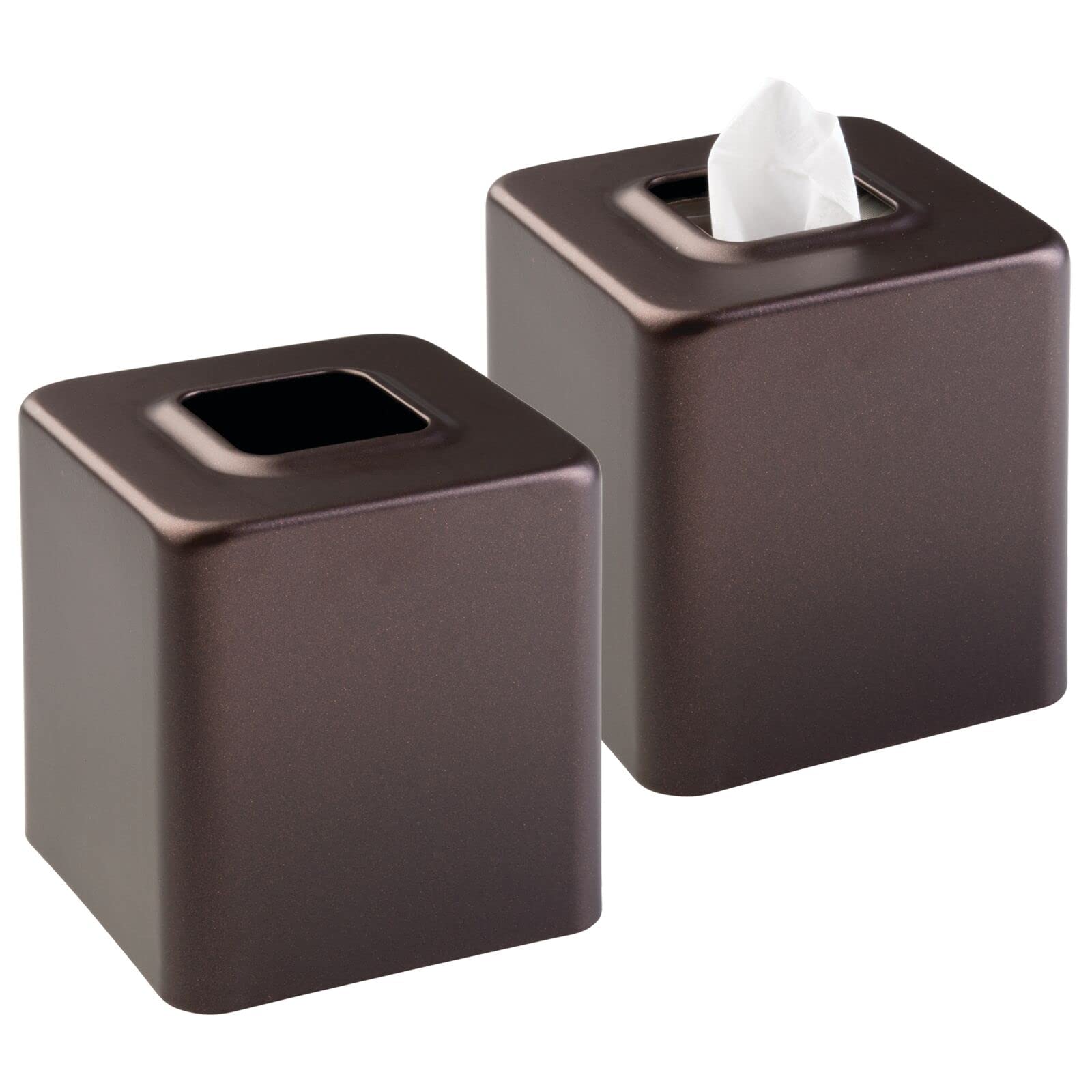 Book Cover mDesign Metal Square Tissue Box Cover, Modern Facial Paper Holder, Accessories for Bathroom Vanity Countertop, Bedroom Dresser, Night Stand, Desk, Office, End Table, Unity Collection - 2 Pack - Bronze