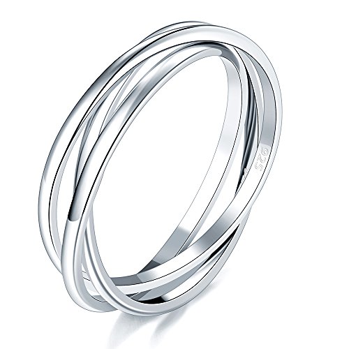 Book Cover BORUO 925 Sterling Silver Ring Triple Interlocked Rolling High Polish Ring