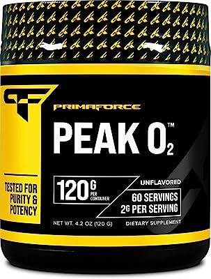Book Cover PrimaForce Peak O2 Workout Supplement, 120 grams - Proprietary Blend Improves Oxygen Uptake to Increase Power and Boost Performance, Non-GMO, Vegan, Gluten Free Blend