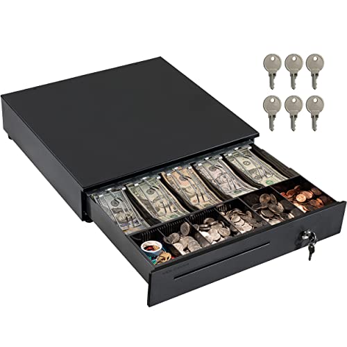Book Cover Cash Register Drawer for Point of Sale (POS) System with Removable Coin Slots, 5 Bill/6 Coin, 24V, RJ11/RJ12 Key-Lock, Media Slot, Black