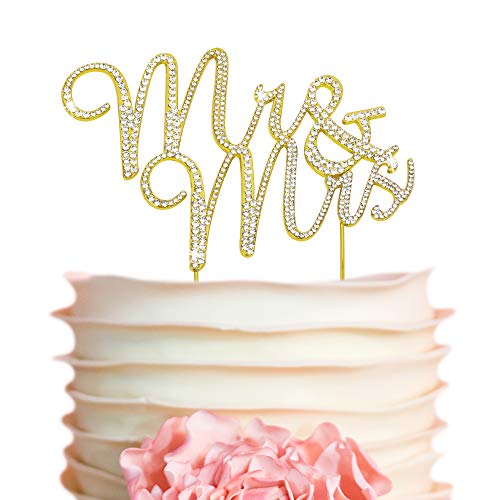 Book Cover Mr and Mrs Wedding Cake Topper - Premium Gold Metal - Sparkly Wedding or Anniversary Cake Topper - Now Protected in a Box