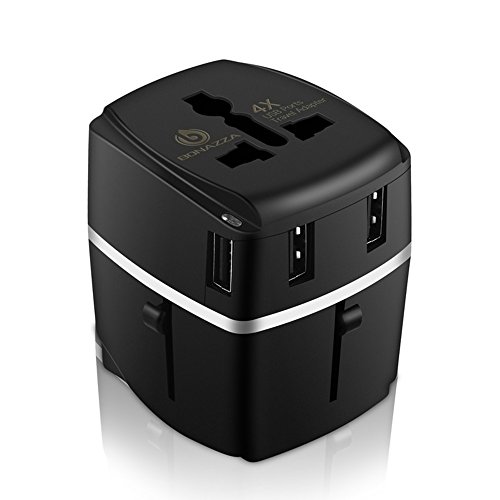 Book Cover Bonazza Universal International Travel Adapter Kit with 4Amps 4 USB Ports - UK, US, AU, Europe All in One Plug Adapter - Over 150 Countries & USB Power Adapter for iPhone, Android, All USB Devices
