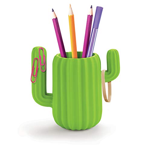 Book Cover Mustard Pen Holder Desktop Organiser - Green Cactus