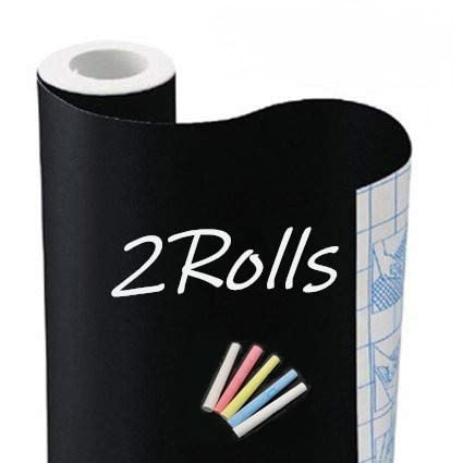 Book Cover Chalkboard Contact Paper Decal Wall Sticker Adhesive Blackboard, TAKSDAI 2 Rolls Removable Vinyl Chalkboard Wallpaper Peel and Stick, with Bonus 10 Colorful Chalks, Each Roll 17.7'' × 78.7''