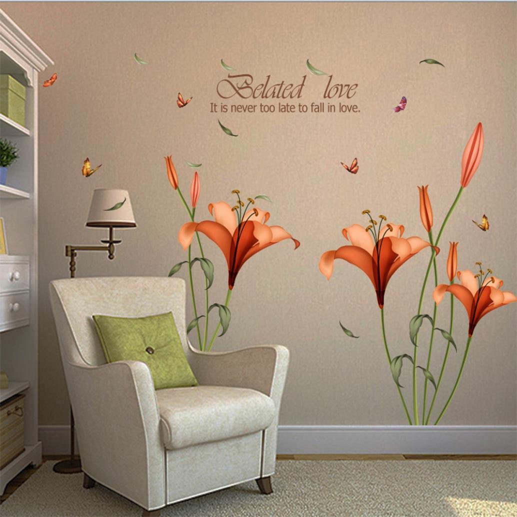 Book Cover Wall Sticker, Hatop Red Lily Flower Wall Stickers Removable Decal Home Decor DIY Art Decoration