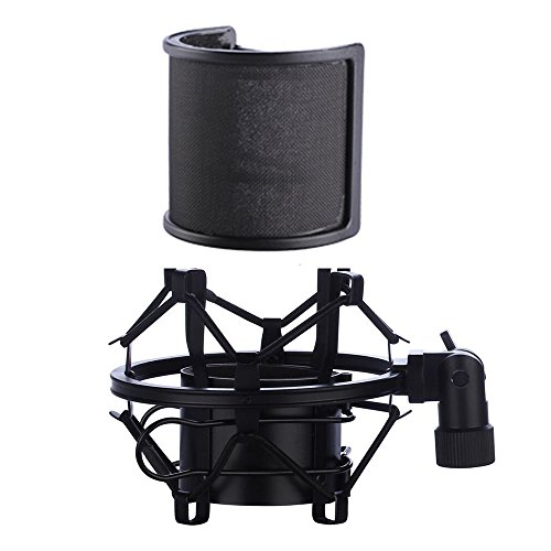 Book Cover Microphone Shock Mount with Pop Filter, Mic Anti-Vibration Suspension Shock Mount Holder Clip for Diameter 46mm-53mm Microphone