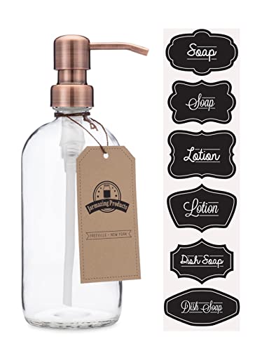 Book Cover Jarmazing Products Clear Glass Pint Jar Soap and Lotion Dispenser with Metal Pump (Copper)