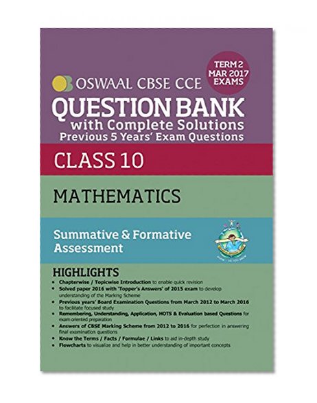 Book Cover Oswaal CBSE CCE Question Bank With Complete Solutions For Class 10 Term II (October to March 2017) Mathematics