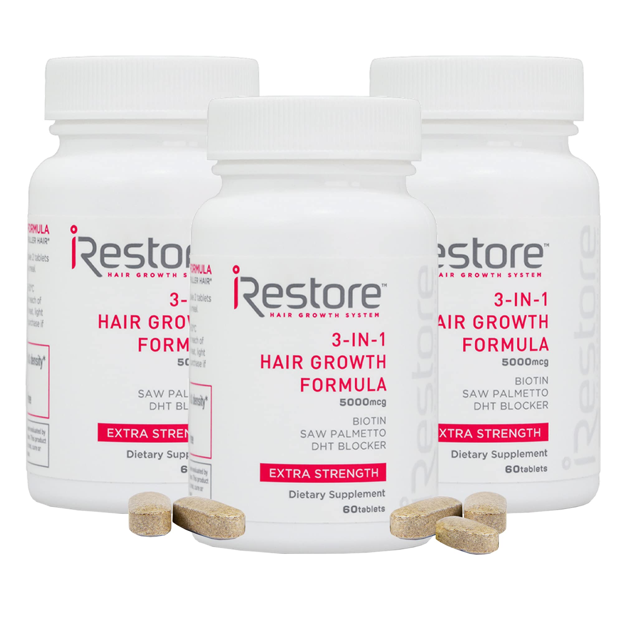 Book Cover iRestore 3-in-1 Hair Growth Supplement with Biotin, DHT Blocker, Saw Palmetto, and Other Extracts (60 Count) – 3 Pack