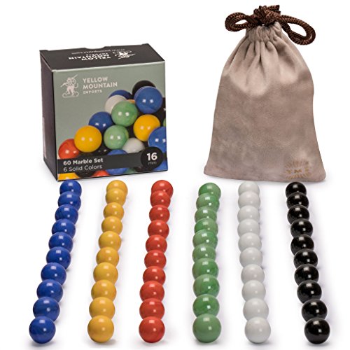 Book Cover Yellow Mountain Imports 16mm Marbles for Chinese Checkers, Set of 60, 6 Solid Colors, 10 Marbles for Each Color, Includes Velvet