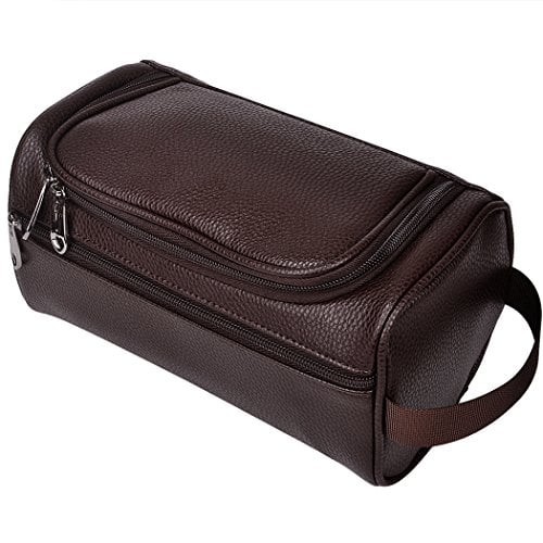 Book Cover HappyDavid PU Leather Travel Toiletry Bags Mens Ladies Supply Toiletry Dopp Kit Bag (brown-204)