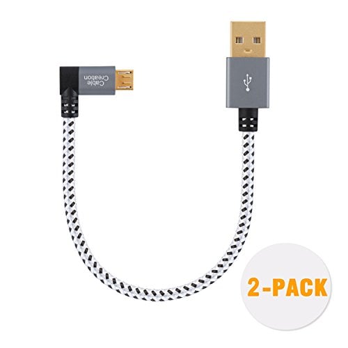 Book Cover CableCreation 2 Pack Short Right Angle Micro USB 2.0 Braided Cable, 90 Degree USB 2.0 to Micro USB Charging Data Cable Compatible with Roku Streaming Stick, Aluminum Case, 0.5 FT/ 15CM, Space Gray