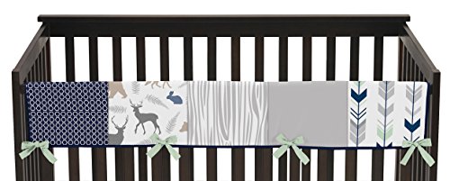 Book Cover Sweet Jojo Designs Baby Crib Long Rail Guard Wrap Cover Teething Protector for Navy Blue, Mint and Grey Woodsy Boy Bedding Collection