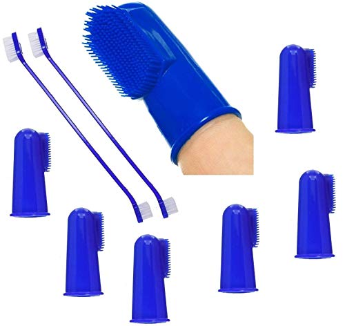 Book Cover Mascota Pets Dog Toothbrush/Cat Toothbrush 6 Finger Toothbrushes and 2 Long Handle Dual Headed Toothbrushes, Soft Bristle Pet Toothbrush Combo Pack for The Dental Care of Your Cat and Dog