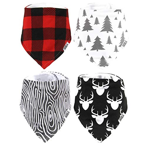 Book Cover Stadela 100% Cotton Baby Bandana Drool Bibs for Drooling and Teething Nursery Burp Cloths 4 Pack Baby Shower Gift Set for Boys â€“ Lumberjack Deer Animal Woodland Forest Wood Trees Buffalo Plaid