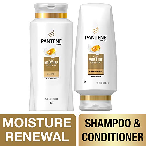 Book Cover Pantene Moisturizing Shampoo  and Silicon-Free Conditionerfor Dry Hair, Daily Moisture Renewal, Bundle Pack ,1 Set