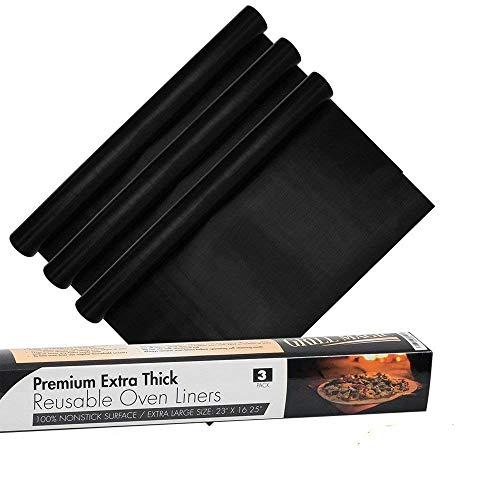 Book Cover 3 Pack Non-Stick Heavy Duty Oven Liners Set by Grill Magic - Thick, Heat Resistant Fiberglass Mat - Easy to Clean, Reduce Spills, Stuck Foods & Clean Up - BPA Free Kitchen Friendly Cooking Accessory