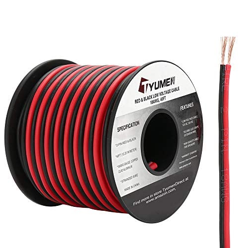 Book Cover TYUMEN 40FT 18 Gauge 2pin 2 Color Red Black Cable Hookup Electrical Wire LED Strips Extension Wire 12V/24V DC Cable, 18AWG Flexible Wire Extension Cord for LED Ribbon Lamp Tape Lighting