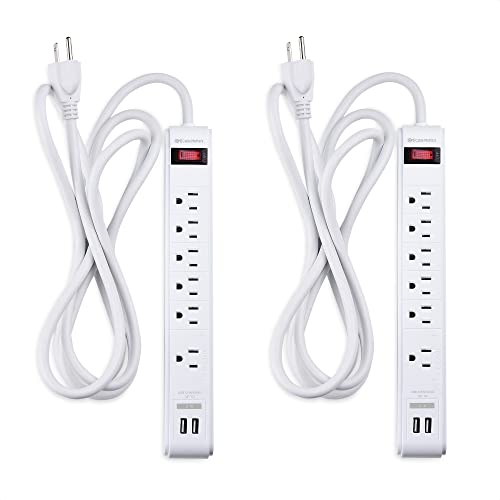 Book Cover Cable Matters 2-Pack 6 Outlet Surge Protector Power Strip with USB, 8 ft Long Extension Cord (Surge Protector with USB Ports) in White