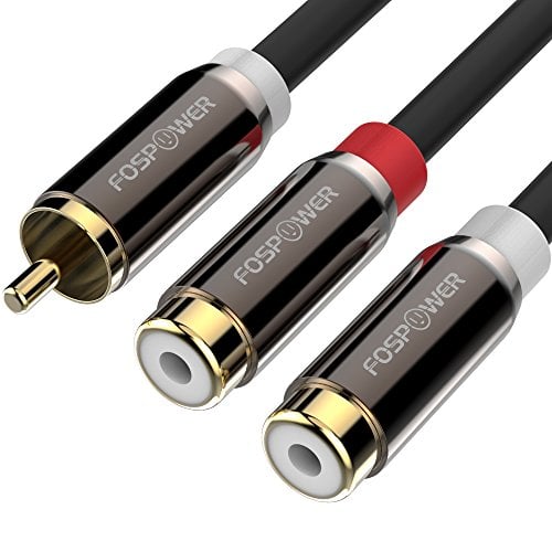Book Cover FosPower Y Adapter [8 inch] 2 RCA (Male) to 1 RCA (Female) Stereo Audio Adapter Cable [24k Gold Plated] 2 Male to 1 Female Y Splitter Connectors Extension Cord