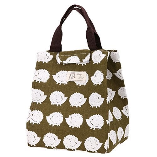 Book Cover Whitelotous Cute Canvas Tote Bag Thermal Cooler Insulated Lunch Bag Portable Picnic Bag (Hedgehog)