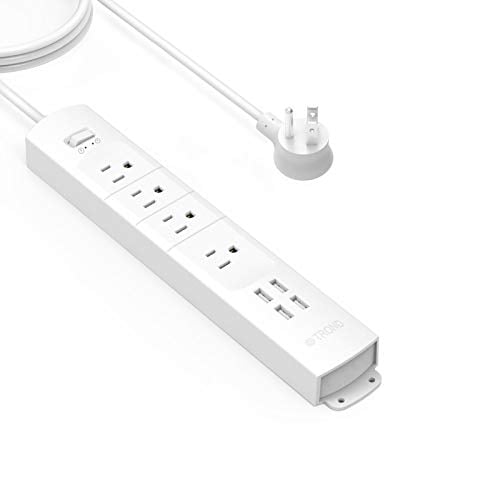 Book Cover Power Strip with USB, TROND Surge Protector Outlet Extender with 4 AC Outlets & 4 USB Ports, Right-Angle Flat Plug & 6ft Long Cord, Wall Mount for Workbench, Nightstand, Dresser, Home, Office, Desk