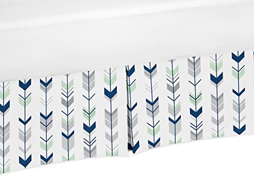 Book Cover Navy Blue, Mint and Grey Crib Bed Skirt Dust Ruffle for Boys or Girls Gender Neutral Mod Arrow Collection Baby Bedding Sets