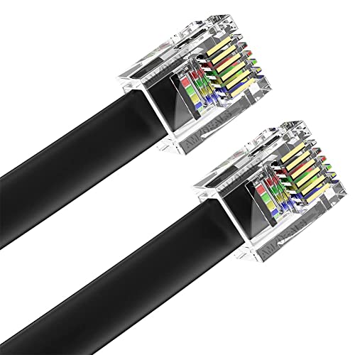 Book Cover (2 Pack) 6 Inch Black RJ12 6P6C Straight Wired Cable, Professional Grade Made in USA, Compatible with Data and Voice, Phone Cord 6
