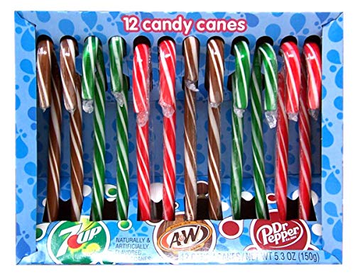 Book Cover Dr. Pepper, 7 Up, and A&W Flavored Christmas Candy Cane, Pack of 12, 5.3 oz