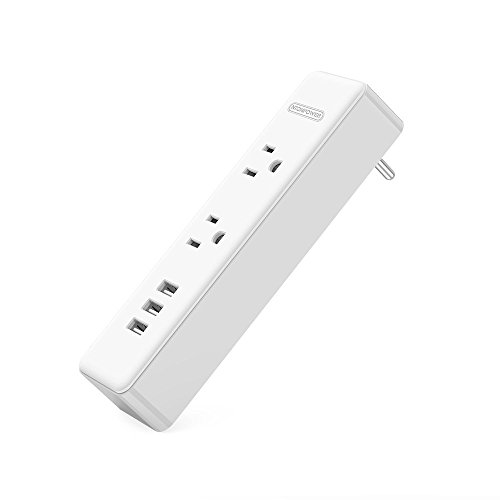 Book Cover Small Power Strip 2 Outlets 3 USB Ports Total USB Output 5V 3A 15W Surge Protector Cordless for Home - White