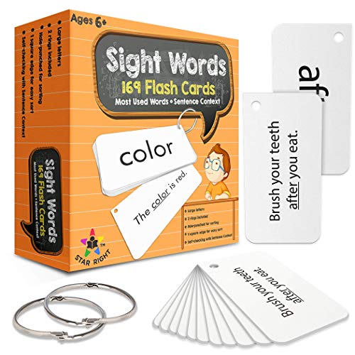 Book Cover Star Right Education Sight Words Flash Cards, 169 Sight Words and Sentences with 2 Rings
