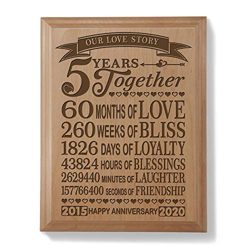 Book Cover 5th Anniversary Solid Wood Plaque (5 Years & 60 Months) - Includes 2013 (Marriage Year) and 2018 (5th Anniversary Year)