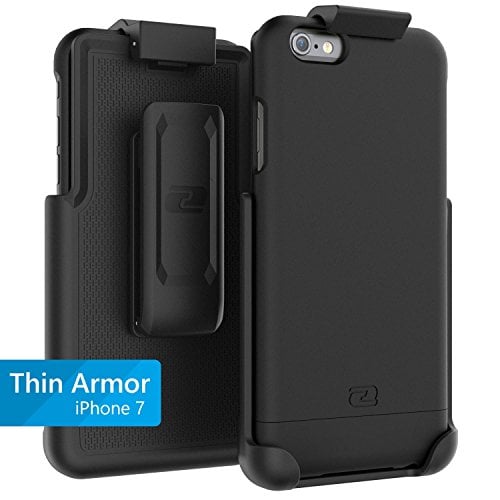 Book Cover Encased Thin Armor iPhone 7 Belt Case, Hybrid Shell w/Reinforced Secure-fit Holster Clip (Jet Black)
