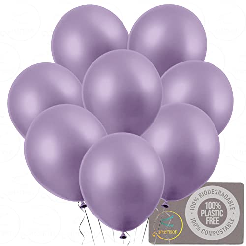 Book Cover AFTERLOON Biodegradable Balloons Pearlized Lavender 12 Inch 100 Pack, Pearlescent Thickened Extra Strong Latex Helium Float, for Baby Shower Gender Reveal Garland Wedding Birthday Party Decorations