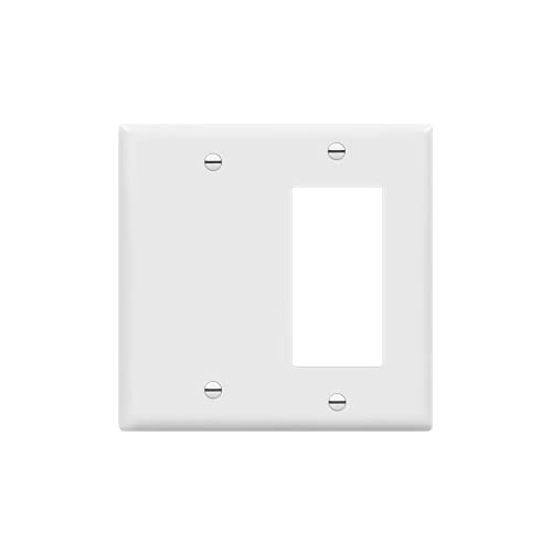 Book Cover ENERLITES Combination Decorator Rocker/Blank Outlet Wall Plate, Standard Size, 2-Gang 4.50 inch x 4.57 inch Light Switch Cover, Polycarbonate Thermoplastic, UL Listed, 880131-W, White