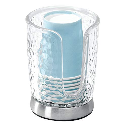 Book Cover mDesign Modern Plastic Compact Small Disposable Paper Cup Dispenser - Storage Holder for Rinsing Cups on Bathroom Vanity Countertops - Clear/Brushed