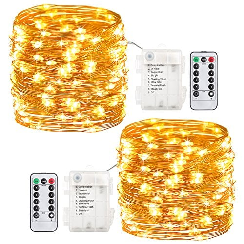 Book Cover GDEALER 2 Pack 20 Feet 60 Led Fairy Lights Battery Operated Christmas Lights with Remote Timer Waterproof Copper Wire Twinkle String Lights for Thanksgiving Christmas Decorations Bedroom Wedding