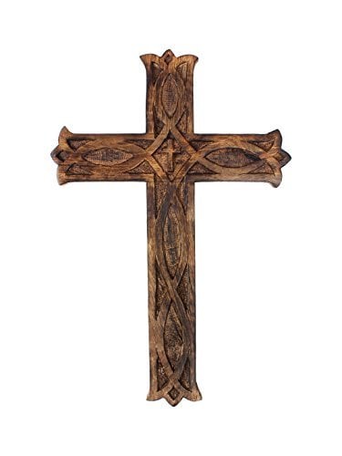 Book Cover STORE INDYA Wooden Wall Cross Plaque Hanging with Celtic Hand Carvings Religious Crosses Altar Home Decor 8 x 10 inches