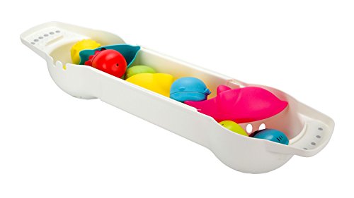 Book Cover Ubbi Secure Grip Adjustable Extender Bar Bath Tray Caddy + Bath Toy Organizer Storage Bin for Bath Toys for Toddlers + Baby - White
