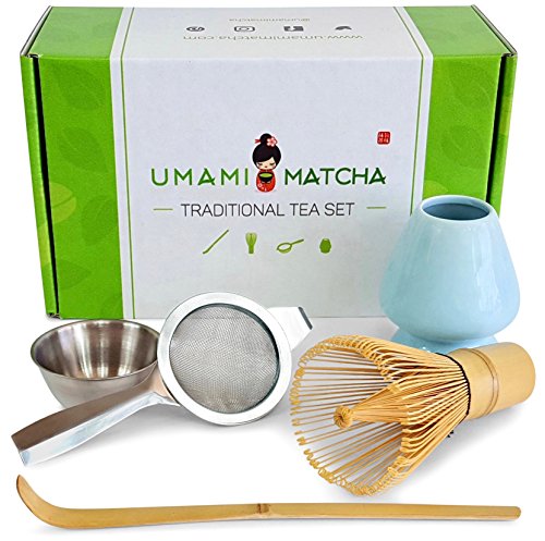 Book Cover UMAMI MATCHA Tea Set | Traditional Bamboo Matcha Whisk & Scoop | Stainless Steel Sifter | Ceramic Blue Whisk Holder | Best Authentic Matcha Kit For Japanese Matcha Green Tea Ceremony