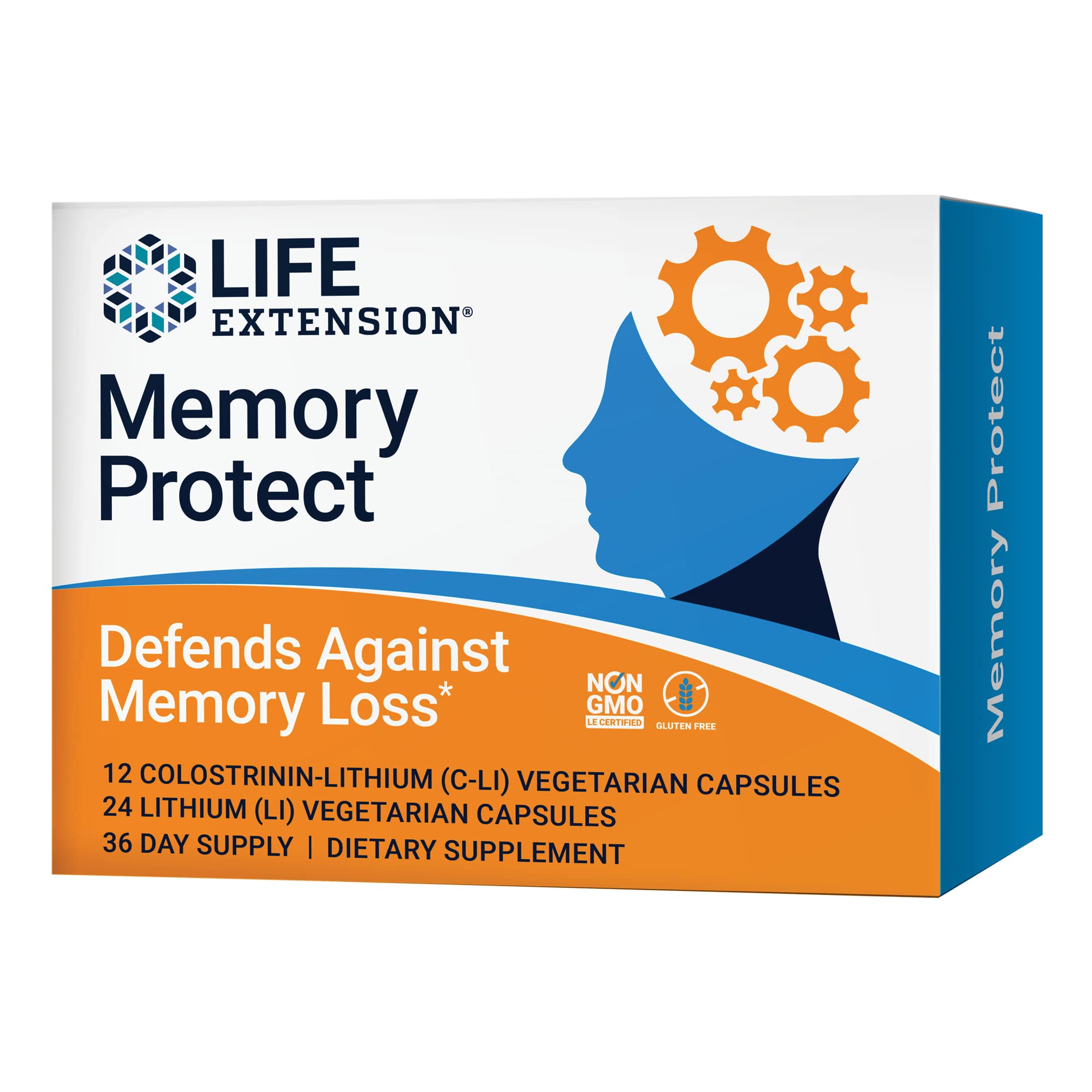 Book Cover Life Extension Memory Protect - Brain & Memory Health Support Formula Neuro Supplement – Gluten-Free, Non-GMO, Vegetarian – 12 Colostrinin-Lithium (C-Li) Capsules + 24 Lithium (Li) Capsules