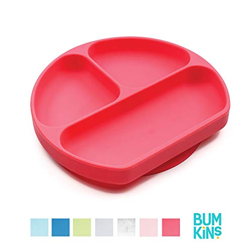 Book Cover Bumkins Silicone Grip Dish, Suction Plate, Divided Plate, Baby Toddler Plate, BPA Free, Microwave Dishwasher Safe - Red