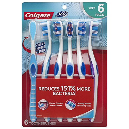 Book Cover Colgate 360 Toothbrush with Tongue and Cheek Cleaner - Soft (6 Count), Compact Head