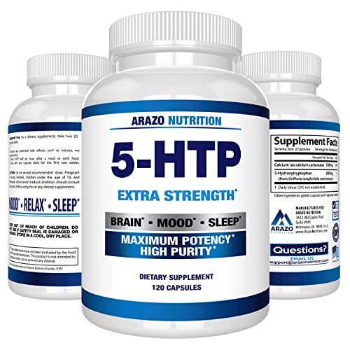 Book Cover 5-HTP 200 mg Supplement - 120 Capsules - Arazo Nutrition