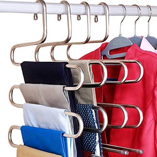 Book Cover DOIOWN S-Type Stainless Steel Clothes Pants Hangers Closet Storage Organizer for Pants Jeans Scarf Hanging (14.17 x 14.96ins) (1-Piece)