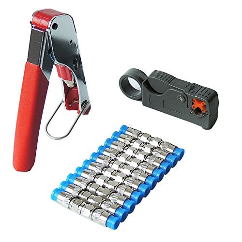 Book Cover Zoostliss Crimping Tool Coaxial Cable Tool Connector Compression Tool Crimper for Coaxial F Connector RG6 RG59 Cable (Blue F Connector)