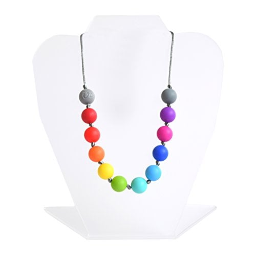 Book Cover Itzy Ritzy Teething Happens Silicone Necklace Petite Strand, Rainbow